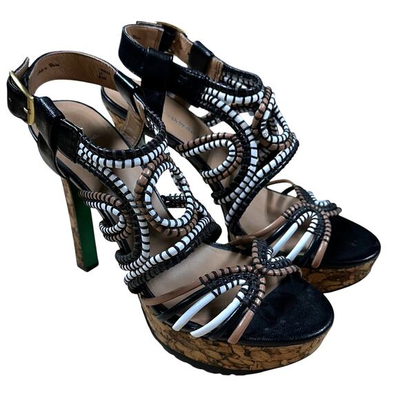 Lisa For Donald J. Pliner Danisa Black Leather Beaded Stiletto Women's  8.5 EUC - Picture 1 of 6